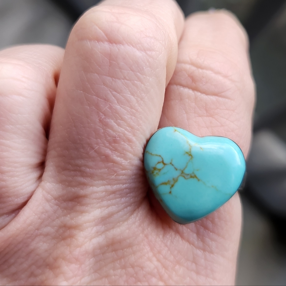 Handmade Sterling Silver 925 Turquoise Heart Ring Size 8